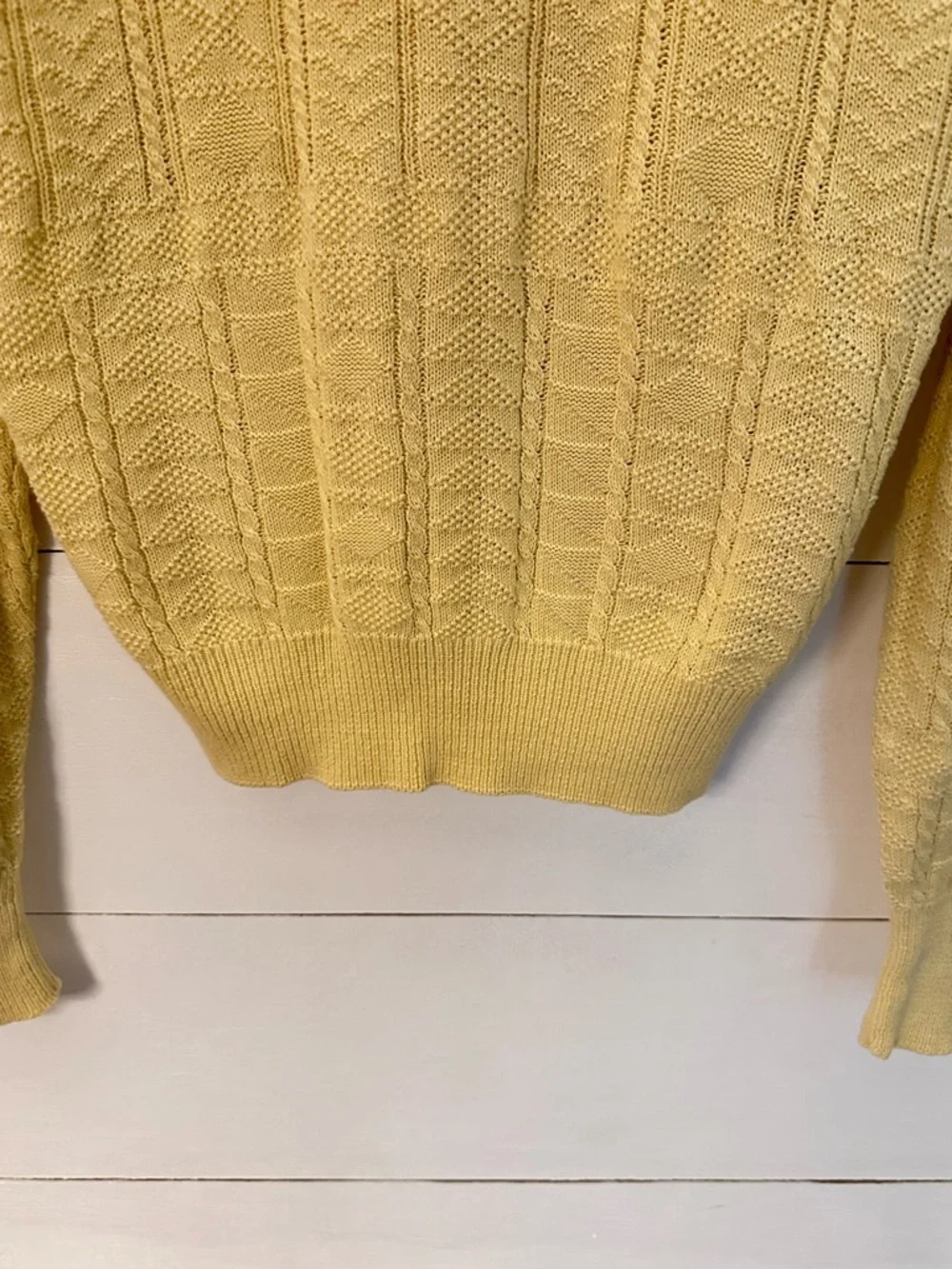 VTG M Polo Ralph Lauren Yellow Cable Knit Sweater 100% Cotton Crewneck Classic - Picture 3 of 12
